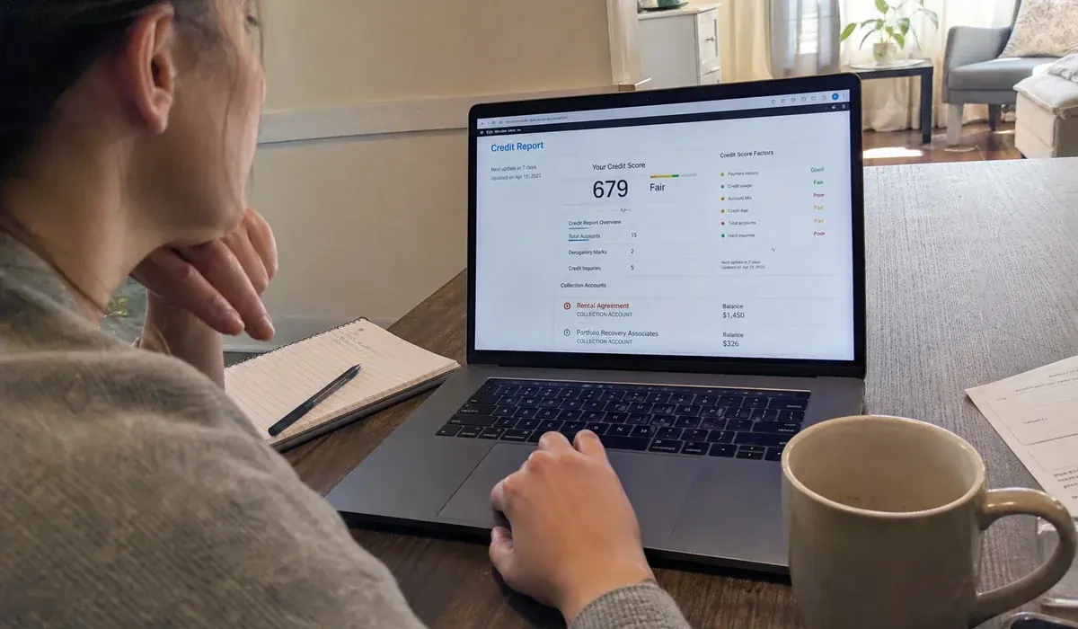 Renter at a laptop looking at a credit report